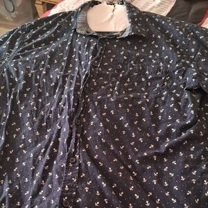 Navy Blue Anchor Print Men's Shirt